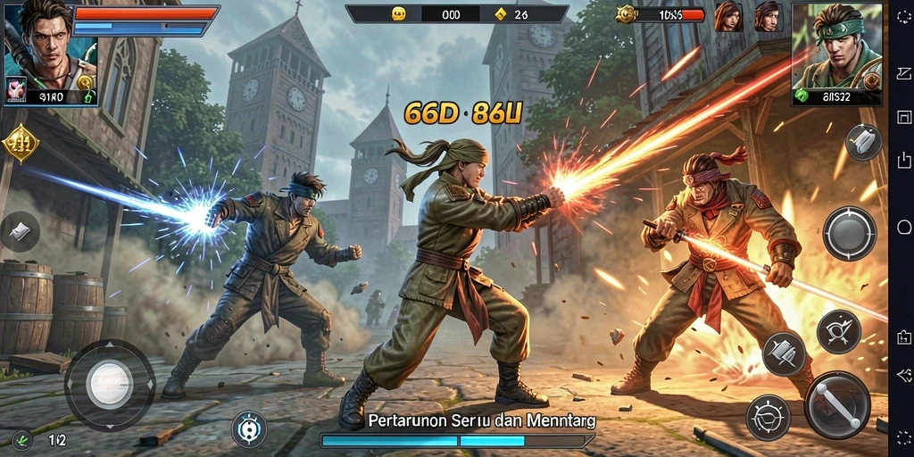 Tampilkan gameplay Fighting yang intens dalam 66D.