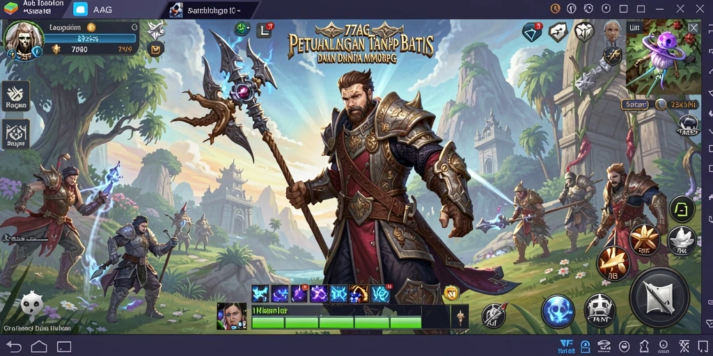 Screenshot gameplay 77AG yang menunjukkan pertempuran epik di dunia MMORPG.