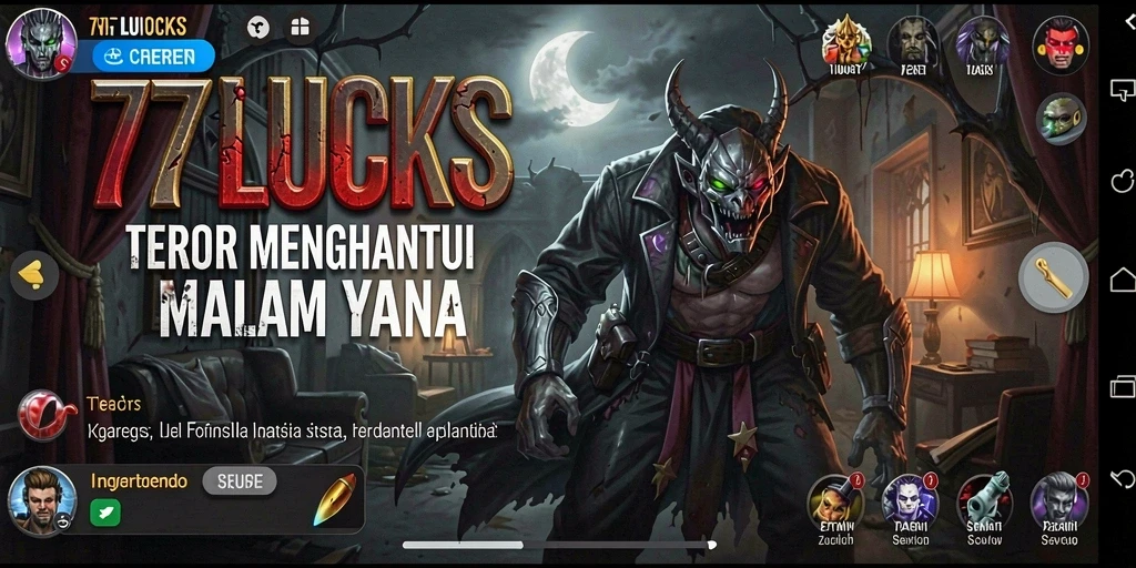 Screenshot gameplay 77LUCKS menampilkan suasana horor yang mencekam.