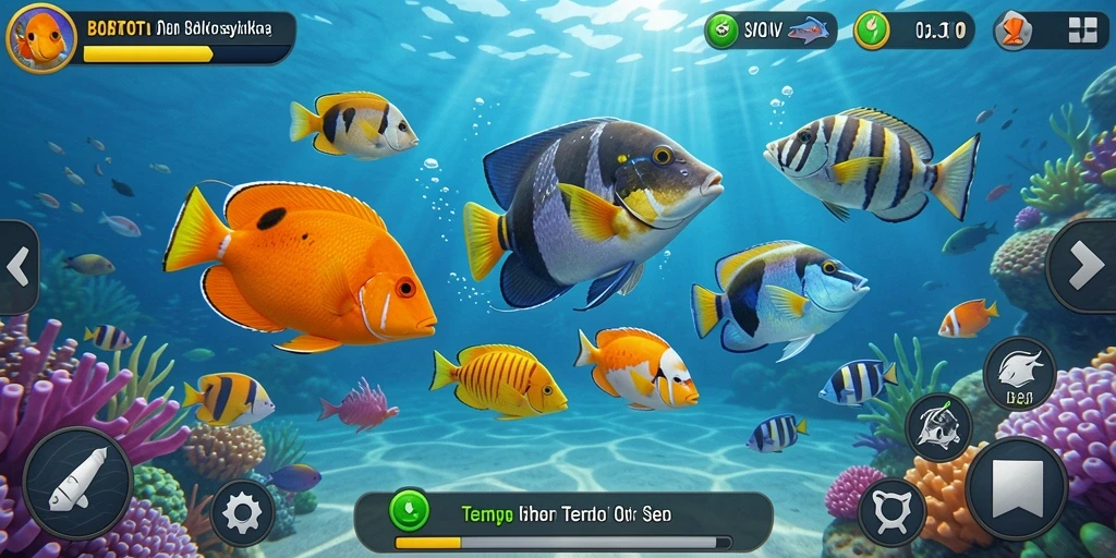 Gameplay seru BOBATOTO dengan berbagai ikan menunggu untuk ditembak.