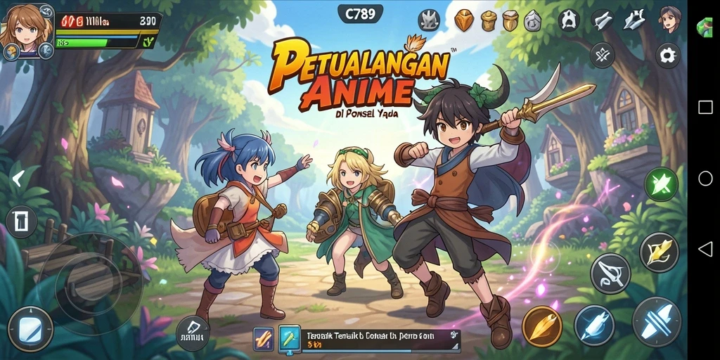 Tampilan gameplay C789 yang penuh warna dan karakter anime yang menarik.