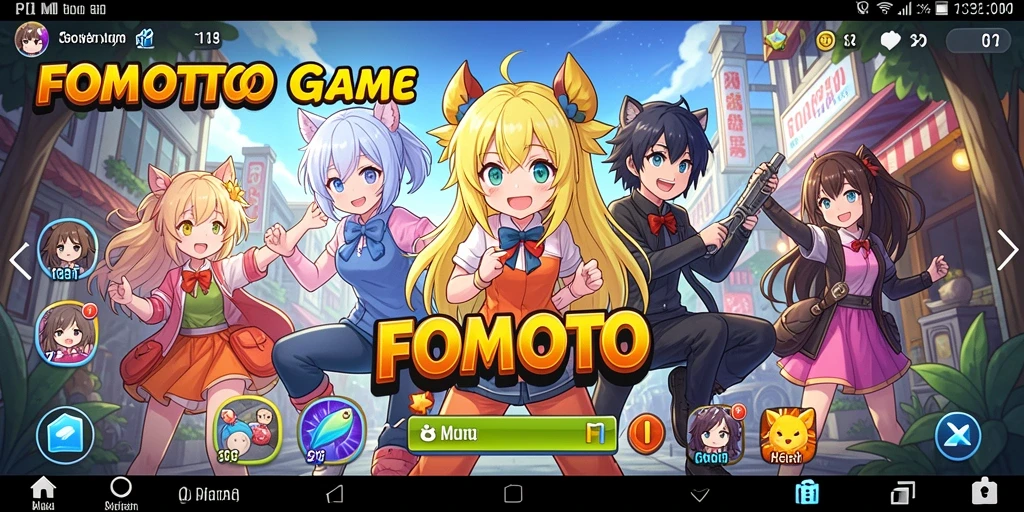 Tangkapan layar gameplay FOMOTOTO yang menunjukkan karakter anime dalam pertarungan.