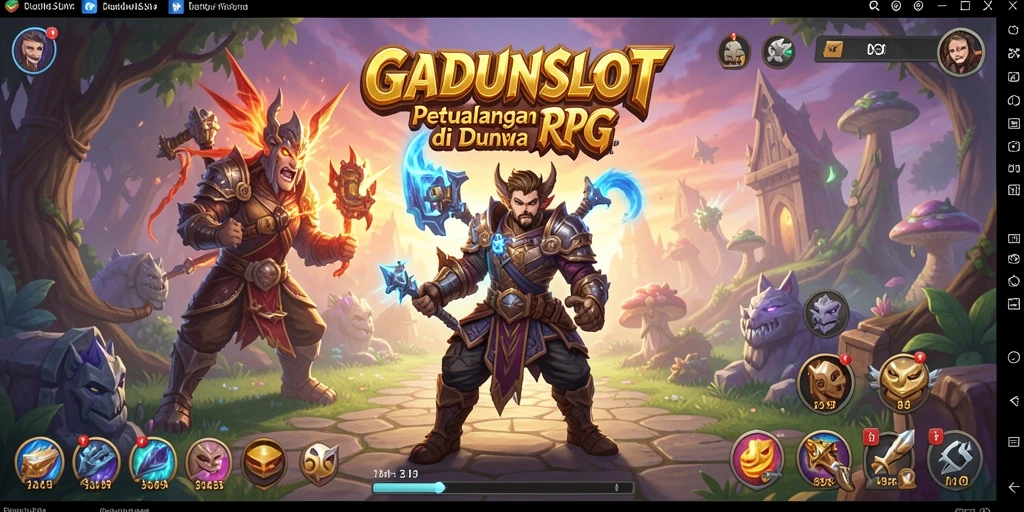 Screenshot GADUNSLOT menunjukkan pertempuran seru dalam RPG.