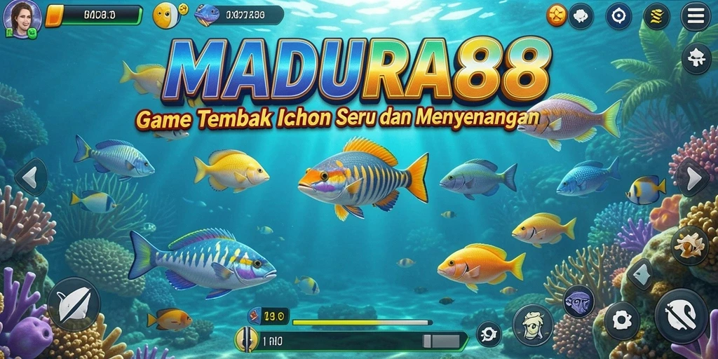 Screenshot MADURA88 menampilkan aksi menembak ikan yang seru dan penuh warna.