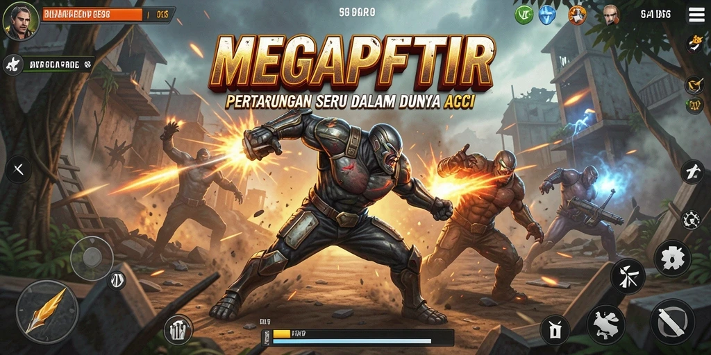 Screenshot pertarungan seru dalam MEGAPETIR dengan karakter unik.