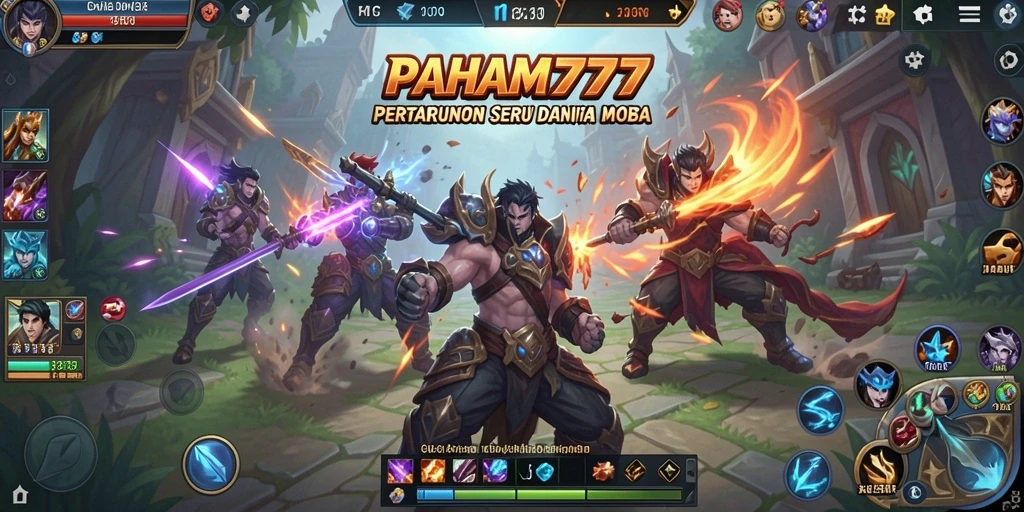 Screenshot PAHAM777 menampilkan aksi gameplay yang seru dalam pertempuran MOBA.