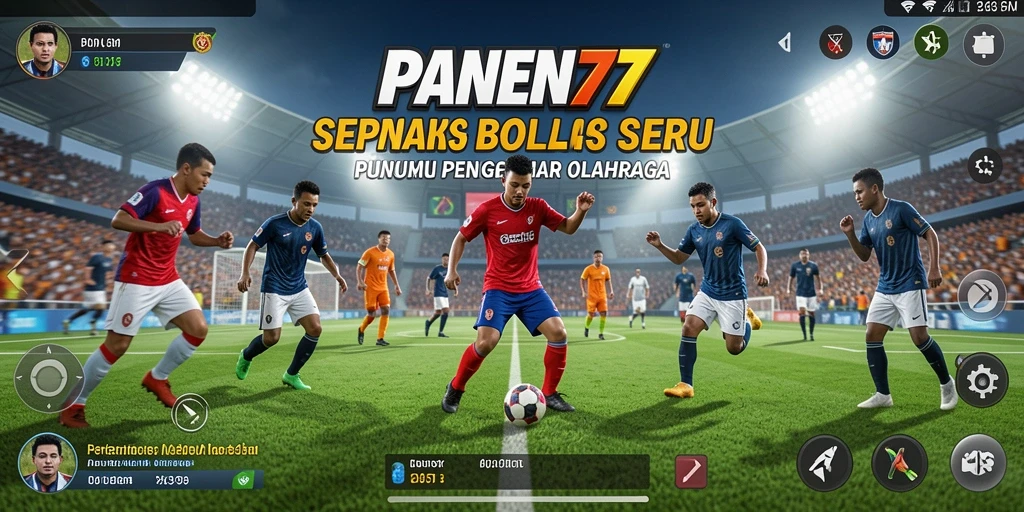 Tangkapan layar gameplay <strong>PANEN77</strong> menunjukkan aksi sepak bola yang mendebarkan.
