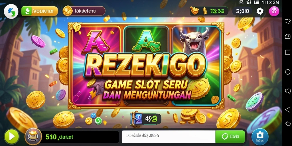 Screeshot gameplay slot REZEKIGO yang seru dan penuh warna.