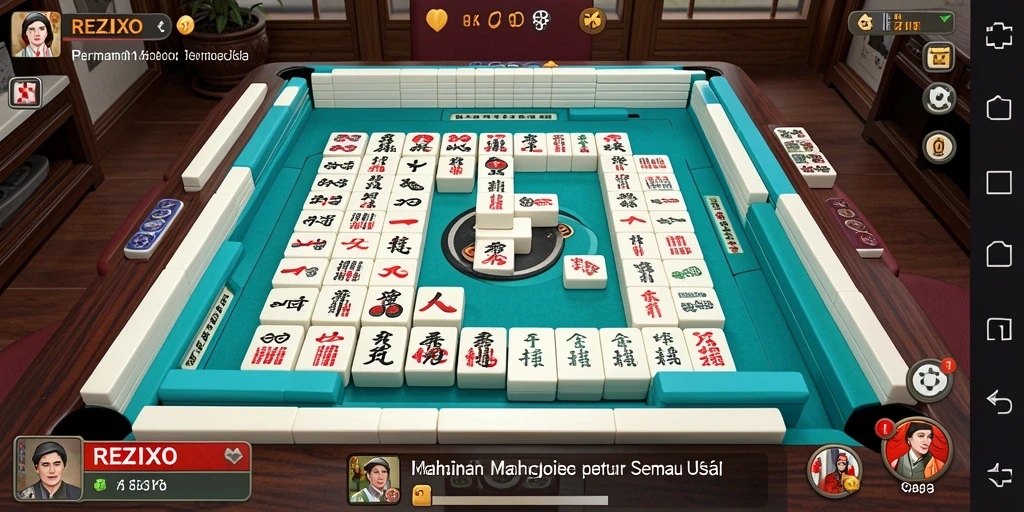 Tampilan gameplay menarik di REZIXO dengan ubin Mahjong berwarna-warni.