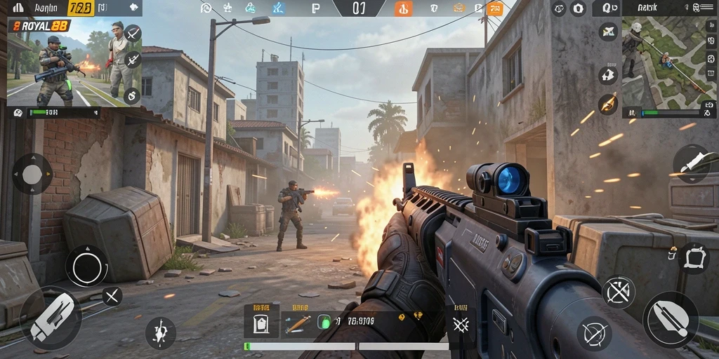 Tampilan gameplay memukau dari ROYAL88 dengan aksi tembak-menembak.
