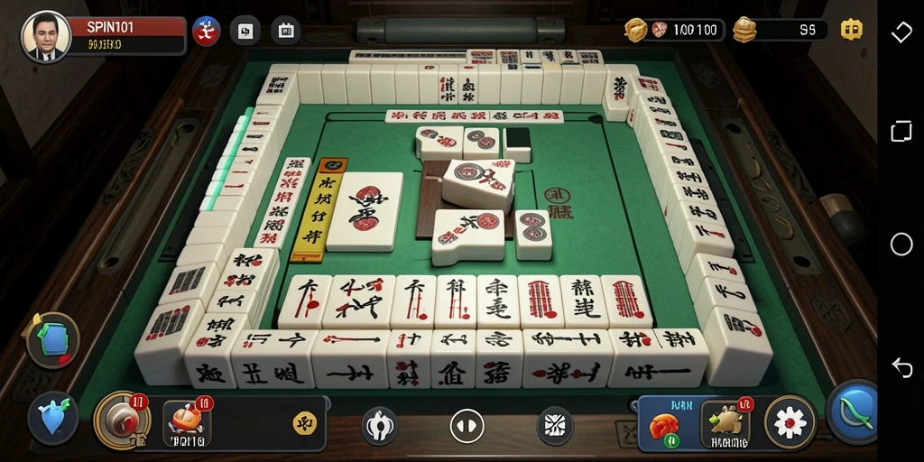 Tampilan menarik dari gameplay Mahjong di SPIN101.
