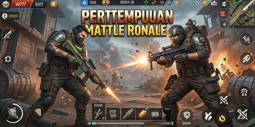Screenshot VO777 menunjukkan aksi pertempuran Battle Royale yang intens.
