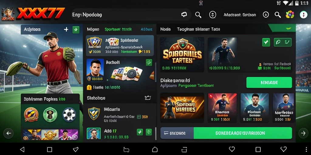 Screenshot menunjukkan tampilan antarmuka pengguna XXX777 dengan fitur taruhan olahraga.